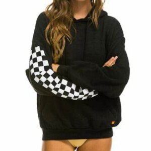 Aviator nation black check hoodie small